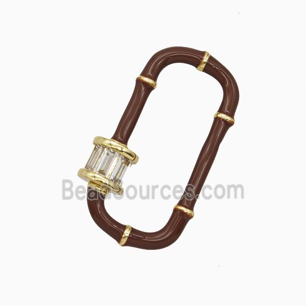 Copper Carabiner Clasp Pave Zirconia Red Enamel Gold Plated