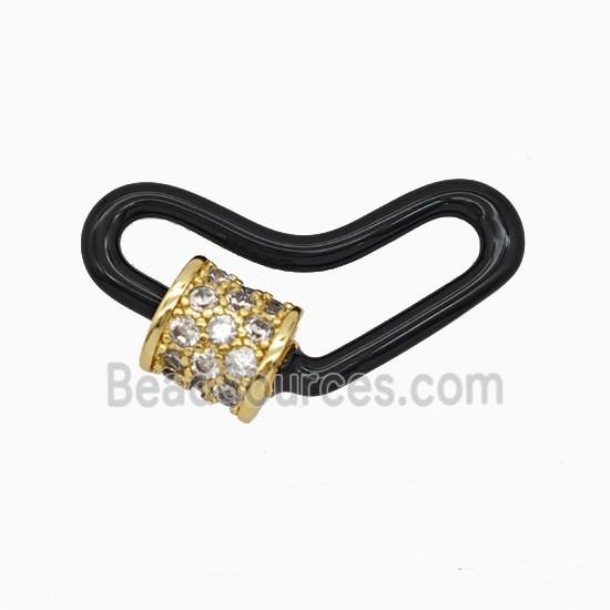 Copper Carabiner Clasp Pave Zirconia Black Enamel Heart Gold Plated