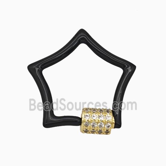 Copper Carabiner Clasp Pave Zirconia Black Enamel Star Gold Plated