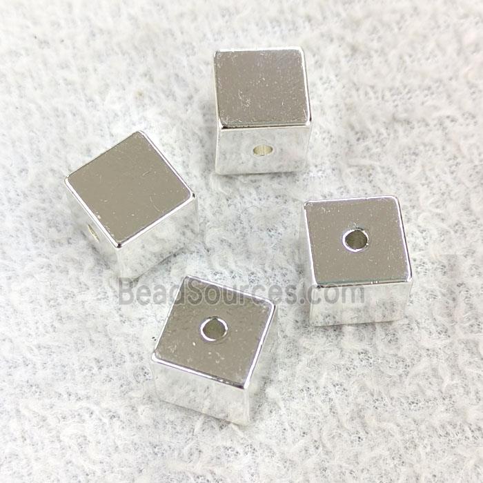 Copper Cube Beads Shiny Silver