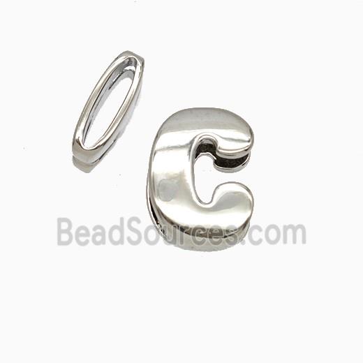 Copper Letter-C Beads Flat Hole Platinum Plated