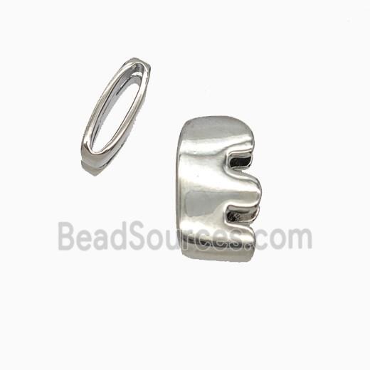 Copper Letter-E Beads Flat Hole Platinum Plated