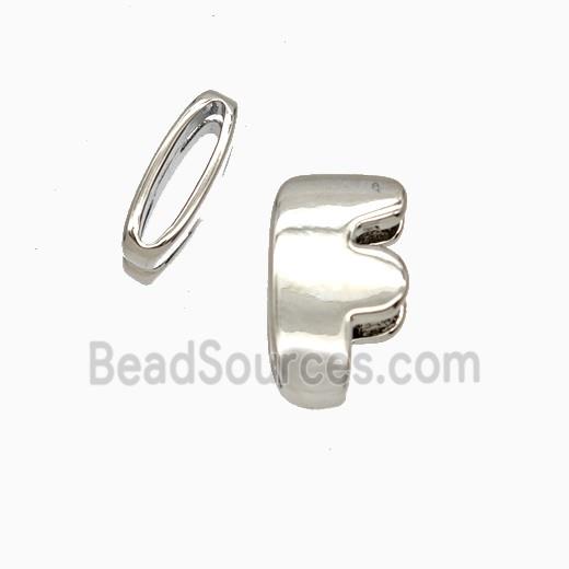 Copper Letter-F Beads Flat Hole Platinum Plated