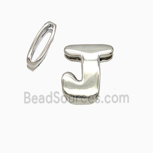 Copper Letter-J Beads Flat Hole Platinum Plated
