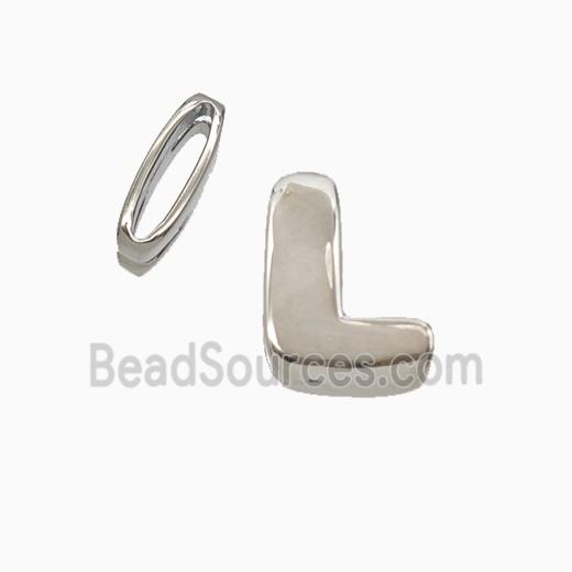 Copper Letter-L Beads Flat Hole Platinum Plated