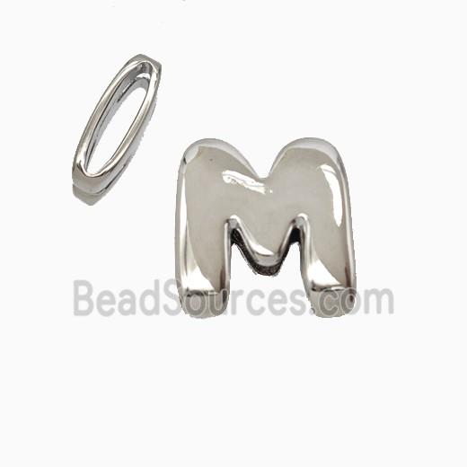 Copper Letter-M Beads Flat Hole Platinum Plated