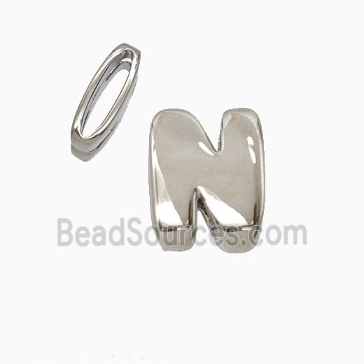 Copper Letter-N Beads Flat Hole Platinum Plated