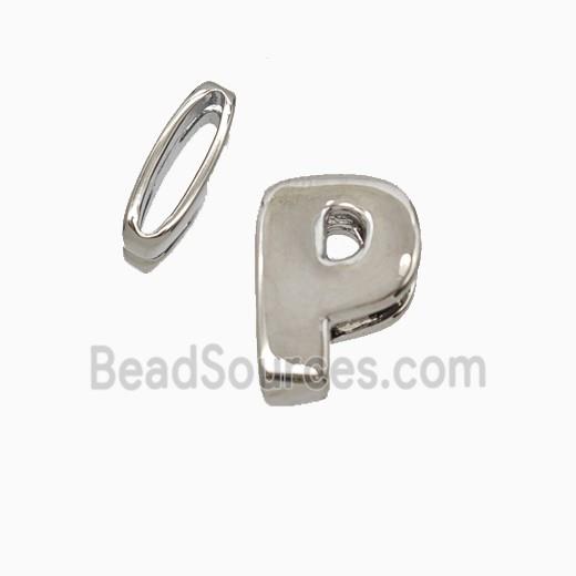 Copper Letter-P Beads Flat Hole Platinum Plated