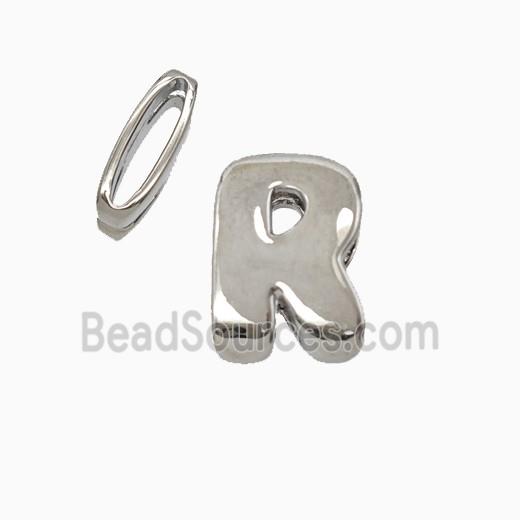 Copper Letter-R Beads Flat Hole Platinum Plated
