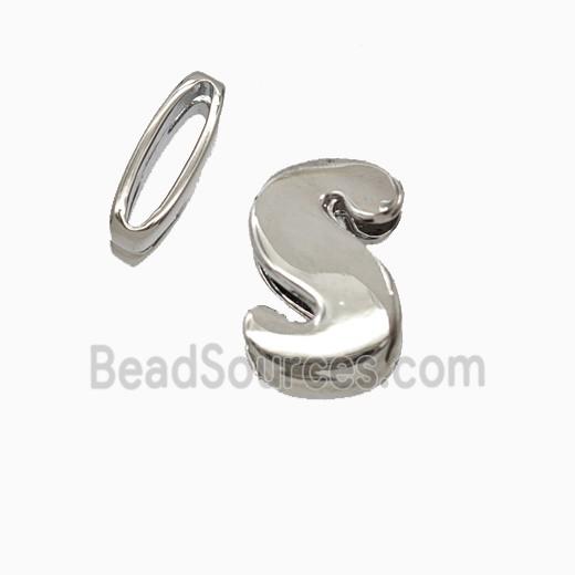 Copper Letter-S Beads Flat Hole Platinum Plated