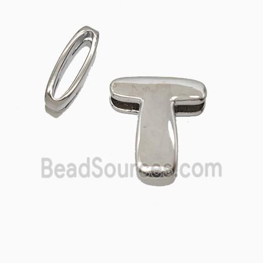 Copper Letter-T Beads Flat Hole Platinum Plated