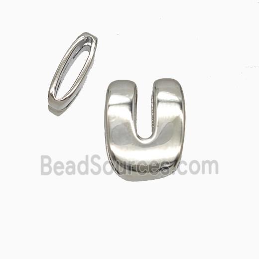 Copper Letter-U Beads Flat Hole Platinum Plated