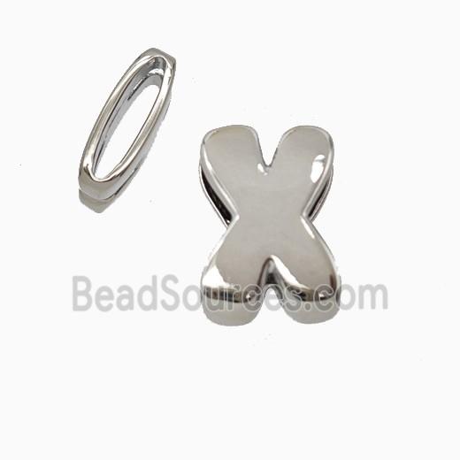 Copper Letter-X Beads Flat Hole Platinum Plated