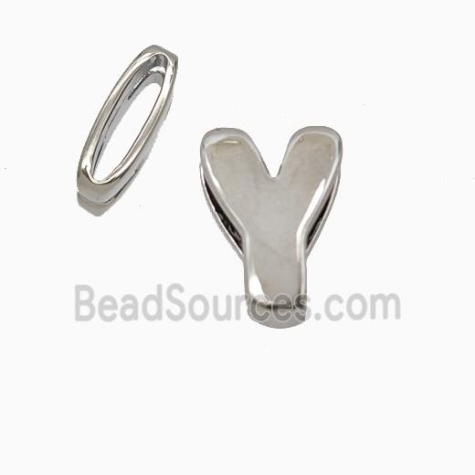 Copper Letter-Y Beads Flat Hole Platinum Plated
