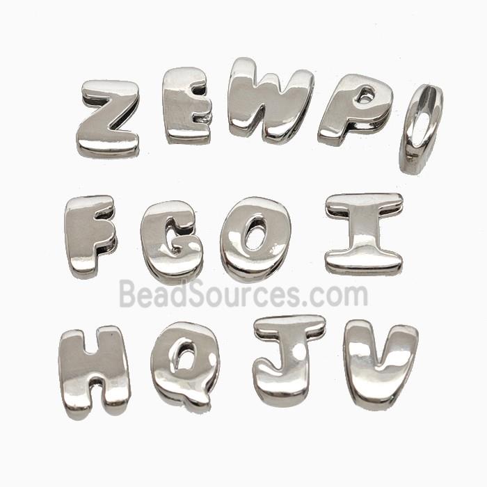 Copper Alphabet Beads Flat Hole Platinum Plated Mixed Letters
