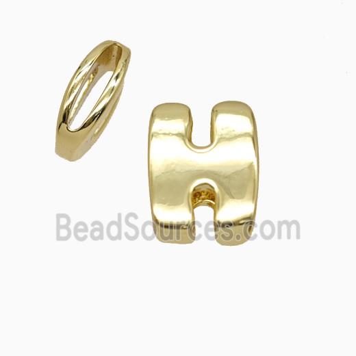 Copper Letter-H Beads Flat Hole Gold Plated