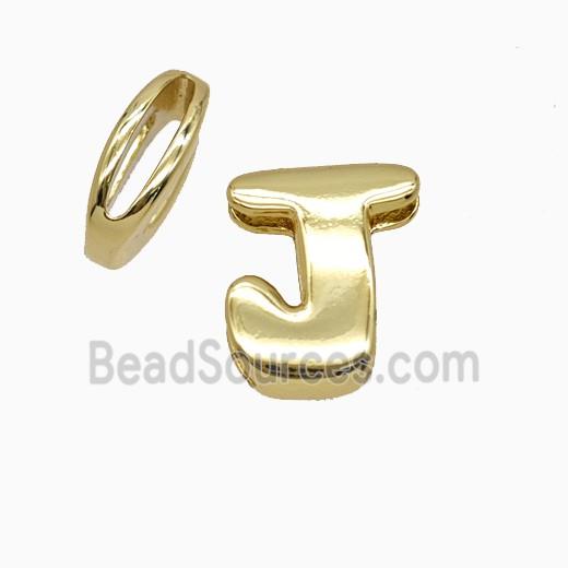 Copper Letter-J Beads Flat Hole Gold Plated
