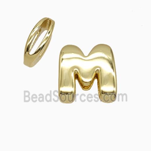 Copper Letter-M Beads Flat Hole Gold Plated