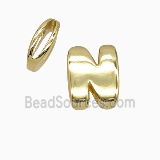 Copper Letter-N Beads Flat Hole Gold Plated