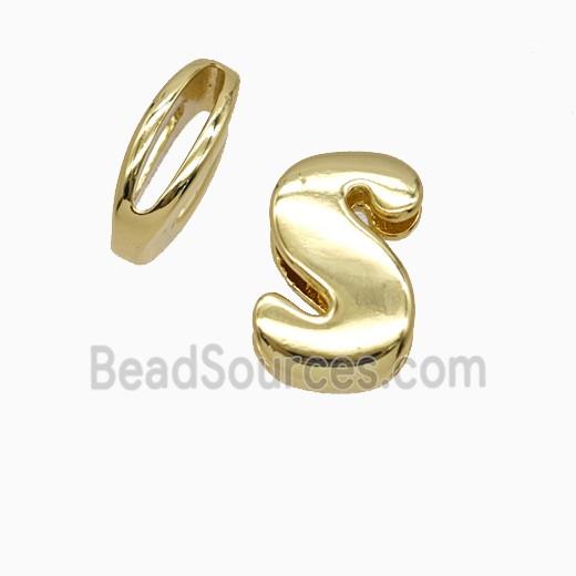 Copper Letter-S Beads Flat Hole Gold Plated