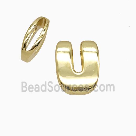 Copper Letter-U Beads Flat Hole Gold Plated