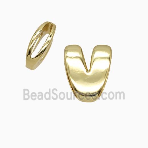 Copper Letter-V Beads Flat Hole Gold Plated