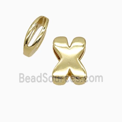 Copper Letter-X Beads Flat Hole Gold Plated