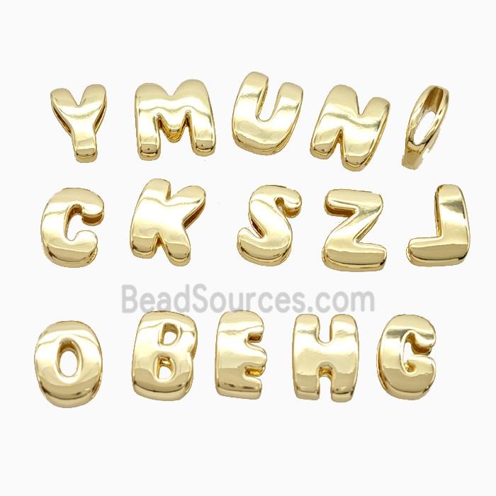 Copper Alphabet Beads Flat Hole Gold Plated Mixed Letters