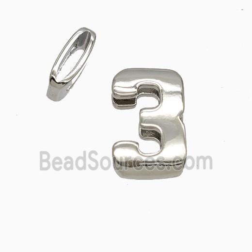 Copper Number-3 Beads Flat Hole Platinum Plated