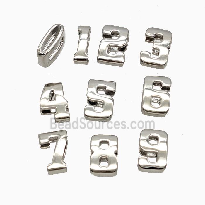 Copper Numbers Beads Flat Hole Platinum Plated Mixed