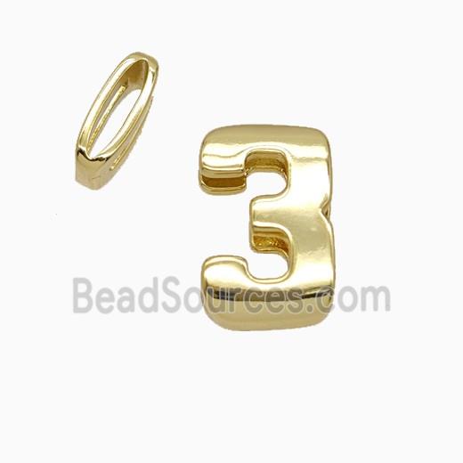 Copper Number-3 Beads Flat Hole Gold Plated