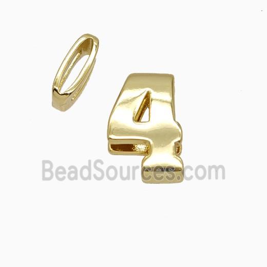 Copper Number-4 Beads Flat Hole Gold Plated