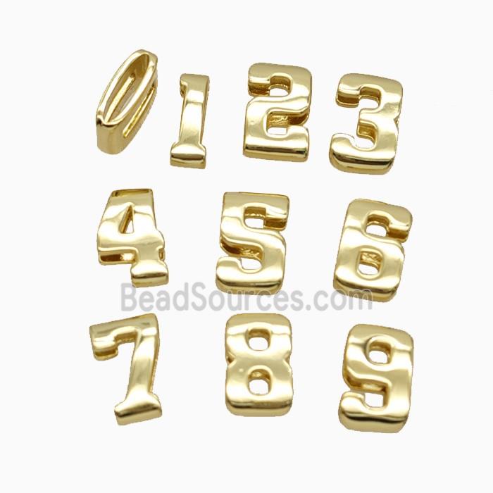 Copper Numbers Beads Flat Hole Gold Plated Mixed