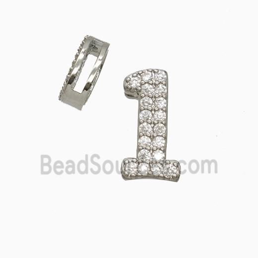 Copper Number-1 Beads Pave Zirconia Flat Hole Platinum Plated