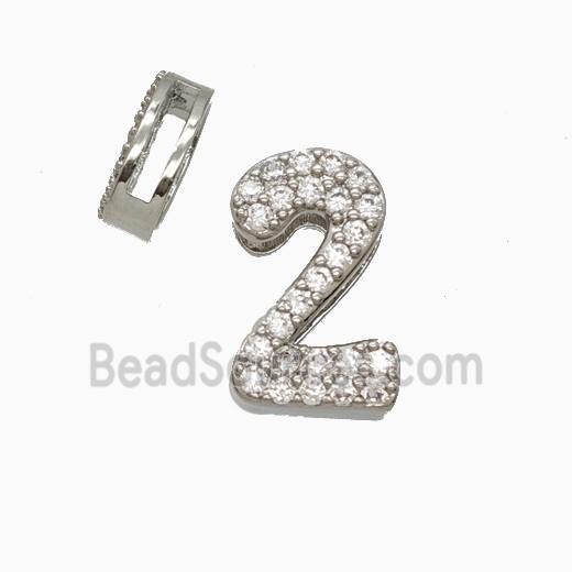 Copper Number-2 Beads Pave Zirconia Flat Hole Platinum Plated