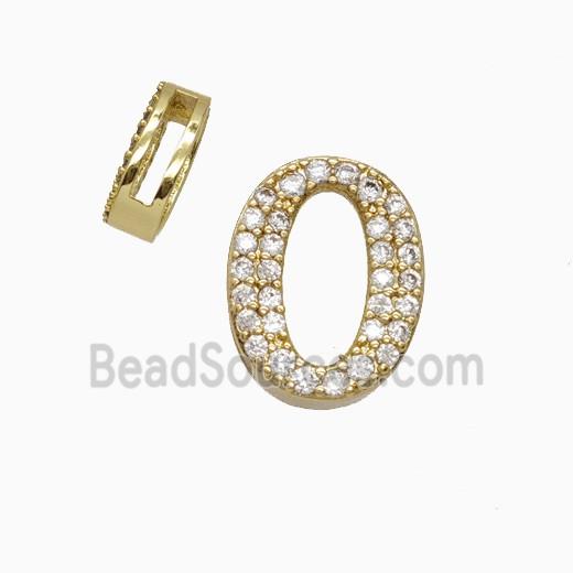 Copper Number-0 Beads Pave Zirconia Flat Hole Gold Plated