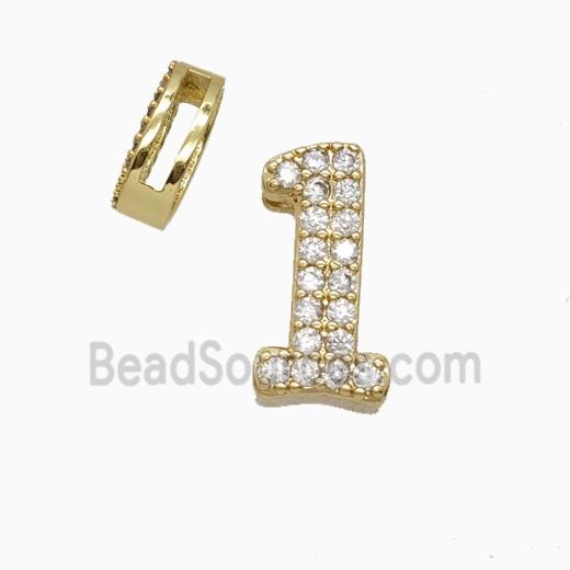 Copper Number-1 Beads Pave Zirconia Flat Hole Gold Plated