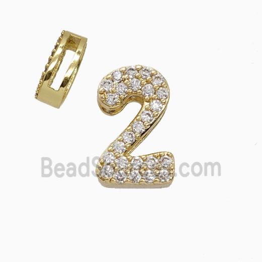 Copper Number-2 Beads Pave Zirconia Flat Hole Gold Plated