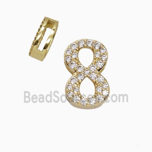 Copper Number-8 Beads Pave Zirconia Flat Hole Gold Plated