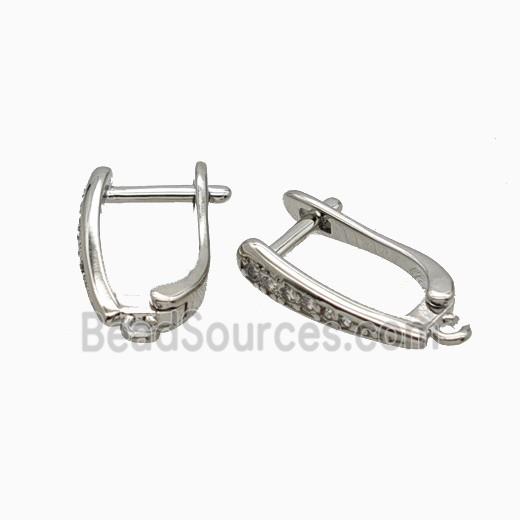 Copper Latchback Earrings Pave Zirconia Platinum Plated