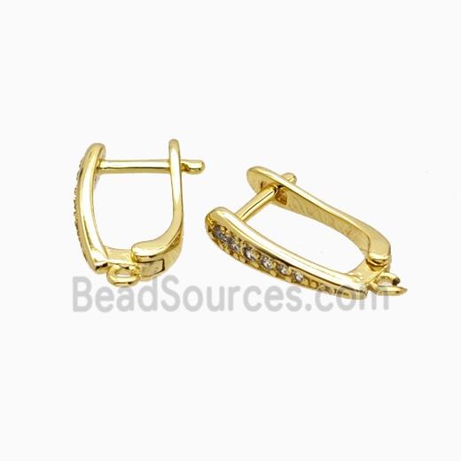 Copper Latchback Earrings Pave Zirconia Gold Plated