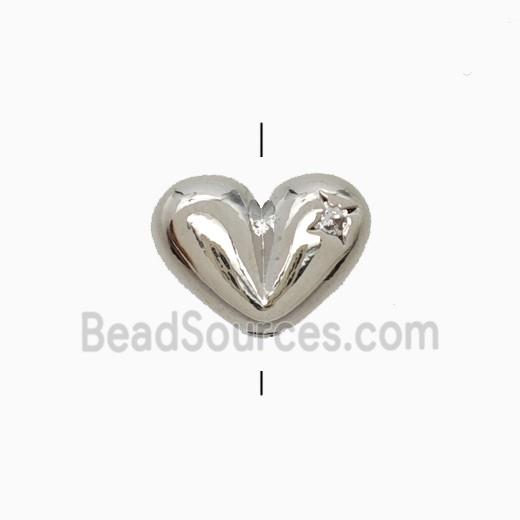 Copper Heart Beads Pave Zirconia Platinum Plated