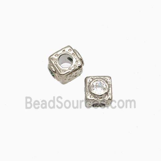 Copper Cube Beads Pave Zirconia Platinum Plated
