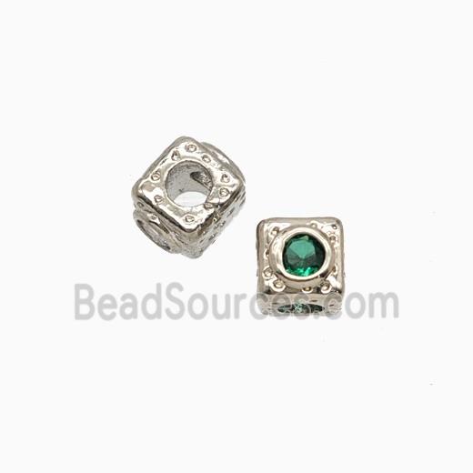 Copper Cube Beads Pave Zirconia Platinum Plated