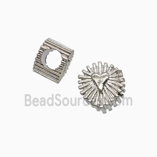 Copper Heart Button Beads Large Hole Platinum Plated