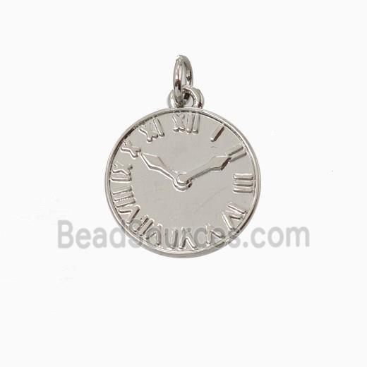 Copper Clock Pendant Platinum Plated