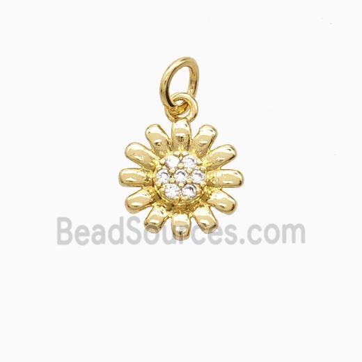 Copper Daisy Flower Pendant Pave Zirconia Gold Plated