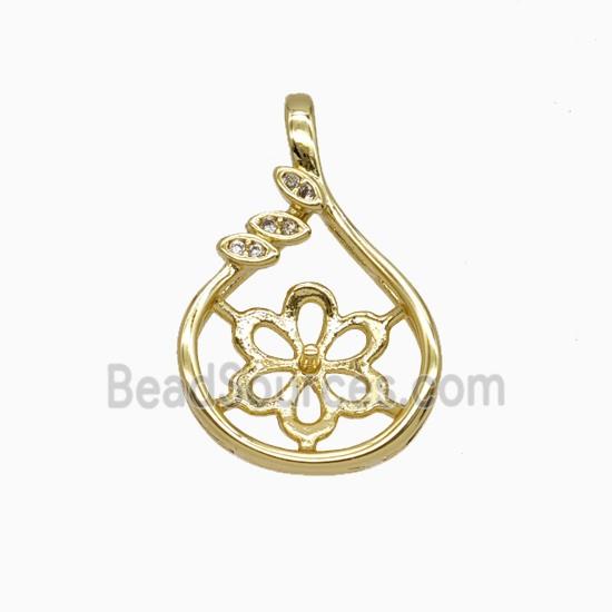 Copper Flower Pendant Pave Zirconia With Bail Gold Plated