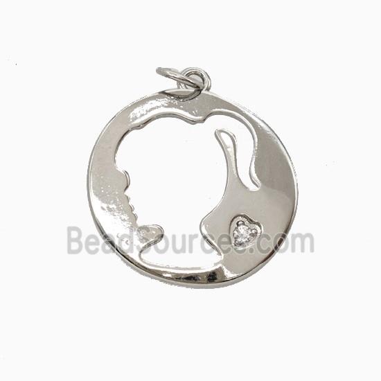 Copper Girls Pendant Pave Zirconia Hollow Platinum Plated