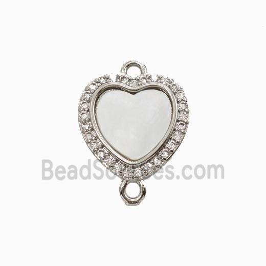 Copper Heart Connector Pave Zirconia Shell Platinum Plated